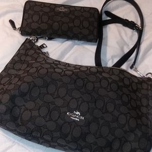 Black and Grey Coach Purse with matching Wallet